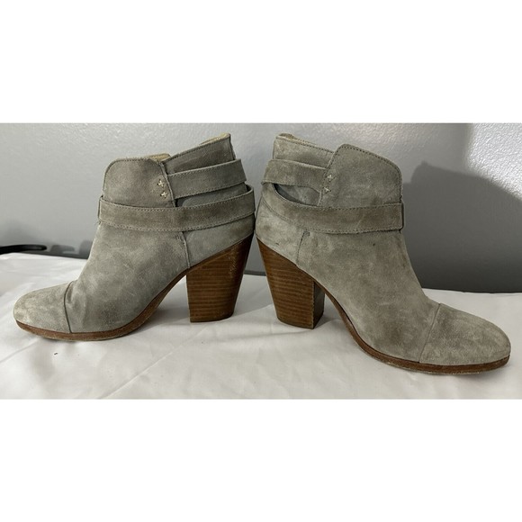 Rag & Bone Womens Sz 38 (US Sz 7.5) Gray Leather Heeled Ankle Boots Suede Bootie - Picture 4 of 9